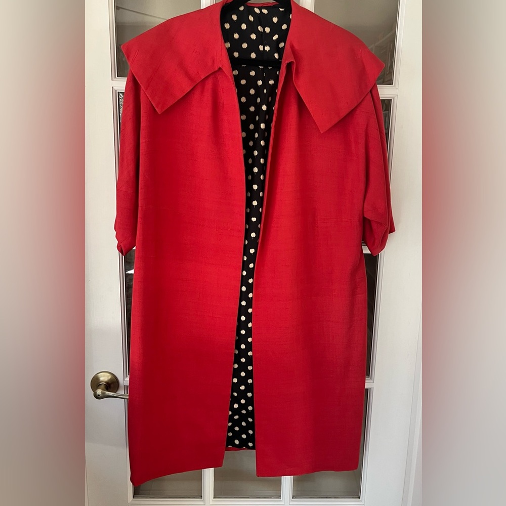 Red Silk Coat with Polka Dot Lining